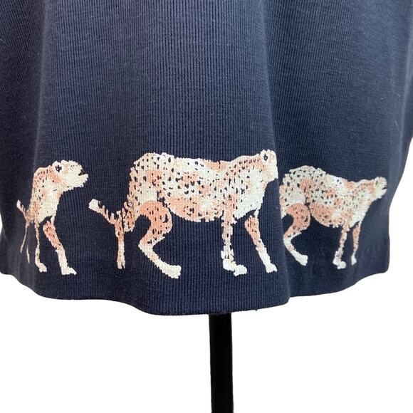 Vintage 1990s Keneth Too! Black Ribbed Chetah Graphic Print Short Sleeve Large - Picture 4 of 8